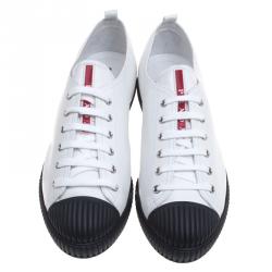 Pre Owned Prada Sport White Leather Cap Toe Lace Up Sneakers Size 41