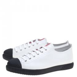 Pre Owned Prada Sport White Leather Cap Toe Lace Up Sneakers Size 41