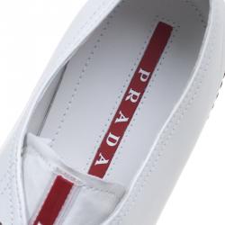 Pre Owned Prada Sport White Leather Cap Toe Lace Up Sneakers Size 41