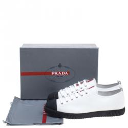 Pre Owned Prada Sport White Leather Cap Toe Lace Up Sneakers Size 41