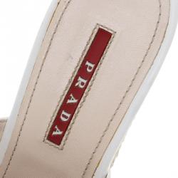 Pre Owned Prada Sport White Patent Leather Espadrille Platform Clogs Size 37