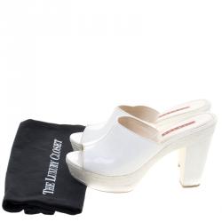 Pre Owned Prada Sport White Patent Leather Espadrille Platform Clogs Size 37