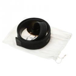 Prada Black Leather and Canvas Cinture Buckle Belt 85 CM