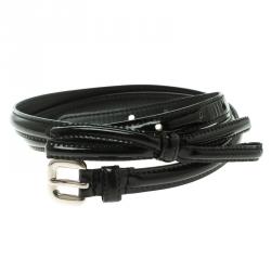 Prada Black Patent Leather Bow Skinny Belt 80 CM