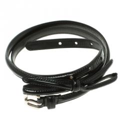 Prada Black Patent Leather Bow Skinny Belt 80 CM