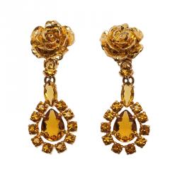 Pre Owned Prada Rose Gold Tone Crystal Resin Clip Earrings