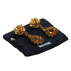 Pre Owned Prada Rose Gold Tone Crystal Resin Clip Earrings