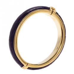 مملوكة مسبقًا Prada Purple Leather Gold Tone Bangle Bracelet