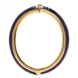 مملوكة مسبقًا Prada Purple Leather Gold Tone Bangle Bracelet