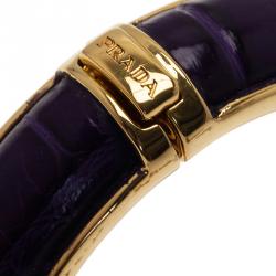مملوكة مسبقًا Prada Purple Leather Gold Tone Bangle Bracelet