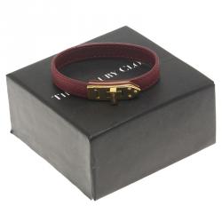 Prada Burgundy Gold Plated Leather Turn Lock Bracelet