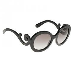 Pre Owned Prada Black Baroque Round Sunglasses