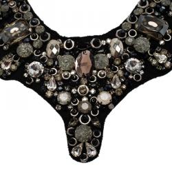 Pre Owned Prada Black and Charcoal Crystal and Beads Bib Necklace