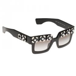Prada Black Floral Embellished SPR25P Square Sunglasses