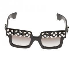 Prada Black Floral Embellished SPR25P Square Sunglasses