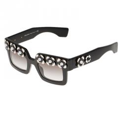 Prada Black Floral Embellished SPR25P Square Sunglasses