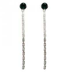 Pre Owned Prada Green Stone & Clear Crystal Long Earrings