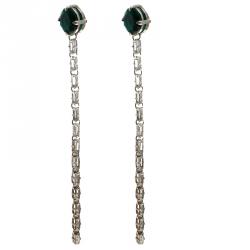 Pre Owned Prada Green Stone & Clear Crystal Long Earrings
