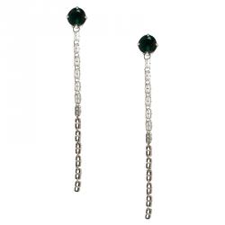 Pre Owned Prada Green Stone & Clear Crystal Long Earrings