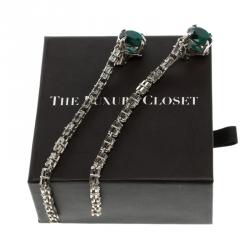 Pre Owned Prada Green Stone & Clear Crystal Long Earrings