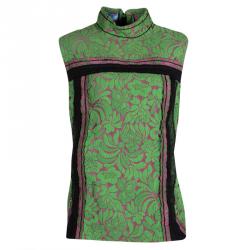 Pre Owned Prada Multicolor Floral Jacquard Contrast Trim Sleeveless Top M