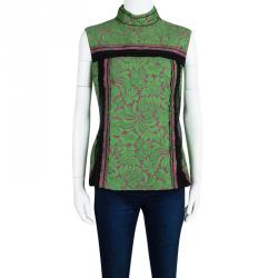 Pre Owned Prada Multicolor Floral Jacquard Contrast Trim Sleeveless Top M