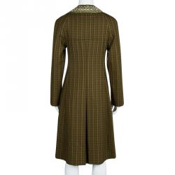 Pre Owned Prada Green Checked Wool Stone Embellished Overcoat S