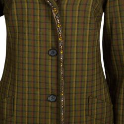 Pre Owned Prada Green Checked Wool Stone Embellished Overcoat S