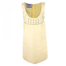 Pre Owned Prada Yellow Embellished Bust Sleeveless Dress S