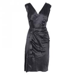 Pre Owned Prada Black Pleated Detail Sleeveless Cocktail Dress S