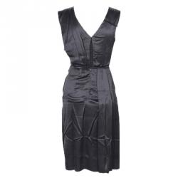 Pre Owned Prada Black Pleated Detail Sleeveless Cocktail Dress S