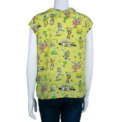 Prada Yellow Multicolor Print Collar Top S