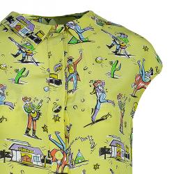 Prada Yellow Multicolor Print Collar Top S