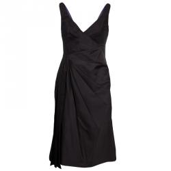 Pre Owned Prada Dark Brown Silk Pleated Sleeveless Dress M