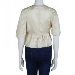 Pre Owned Prada Cream Printed Dolman Sleeve Cropped Blouse M