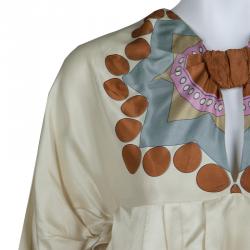 Pre Owned Prada Cream Printed Dolman Sleeve Cropped Blouse M