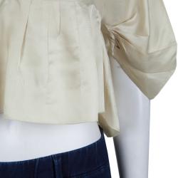 Pre Owned Prada Cream Printed Dolman Sleeve Cropped Blouse M