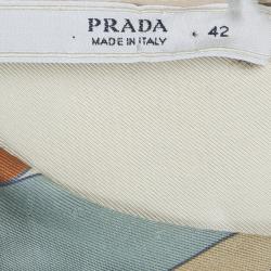 Pre Owned Prada Cream Printed Dolman Sleeve Cropped Blouse M