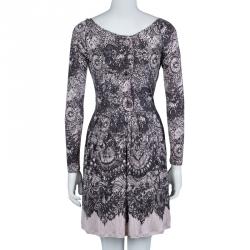 Prada Black and Pink Floral Print Jersey Long Sleeve Dress S