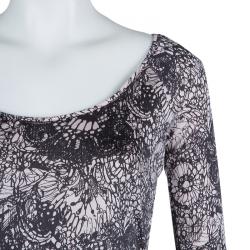 Prada Black and Pink Floral Print Jersey Long Sleeve Dress S
