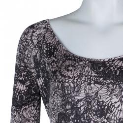 Prada Black and Pink Floral Print Jersey Long Sleeve Dress S