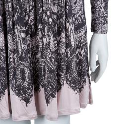 Prada Black and Pink Floral Print Jersey Long Sleeve Dress S