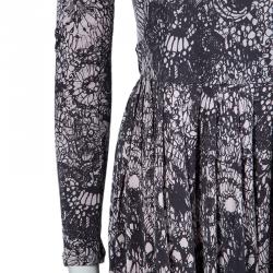 Prada Black and Pink Floral Print Jersey Long Sleeve Dress S