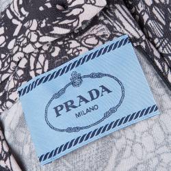 Prada Black and Pink Floral Print Jersey Long Sleeve Dress S