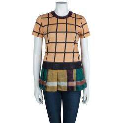 Prada Multicolor Printed Short Sleeve Peplum Top XS