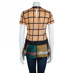 Prada Multicolor Printed Short Sleeve Peplum Top XS