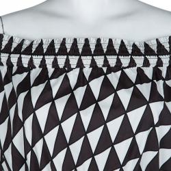 Prada Brown and White Geometric Print Off Shoulder Cotton Dress L