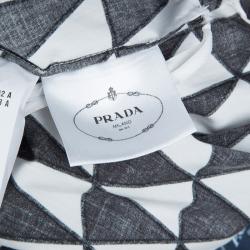 Prada Brown and White Geometric Print Off Shoulder Cotton Dress L
