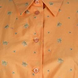 Pre Owned Prada Orange Floral Printed Box Pleat Detail Short Sleeve Shirt M