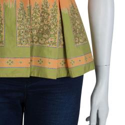 Pre Owned Prada Orange Floral Printed Box Pleat Detail Short Sleeve Shirt M